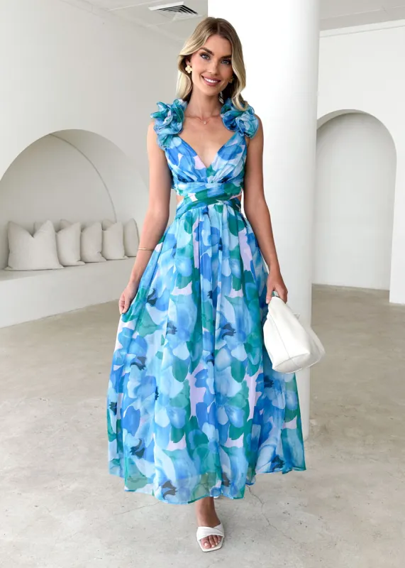 Rincess Maxi Dress - Blue Floral sold by Gingham & Heels