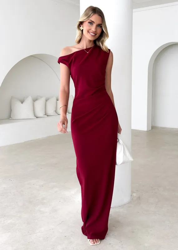 Carmella One Shoulder Maxi Dress - Burgundy sold by Gingham & Heels