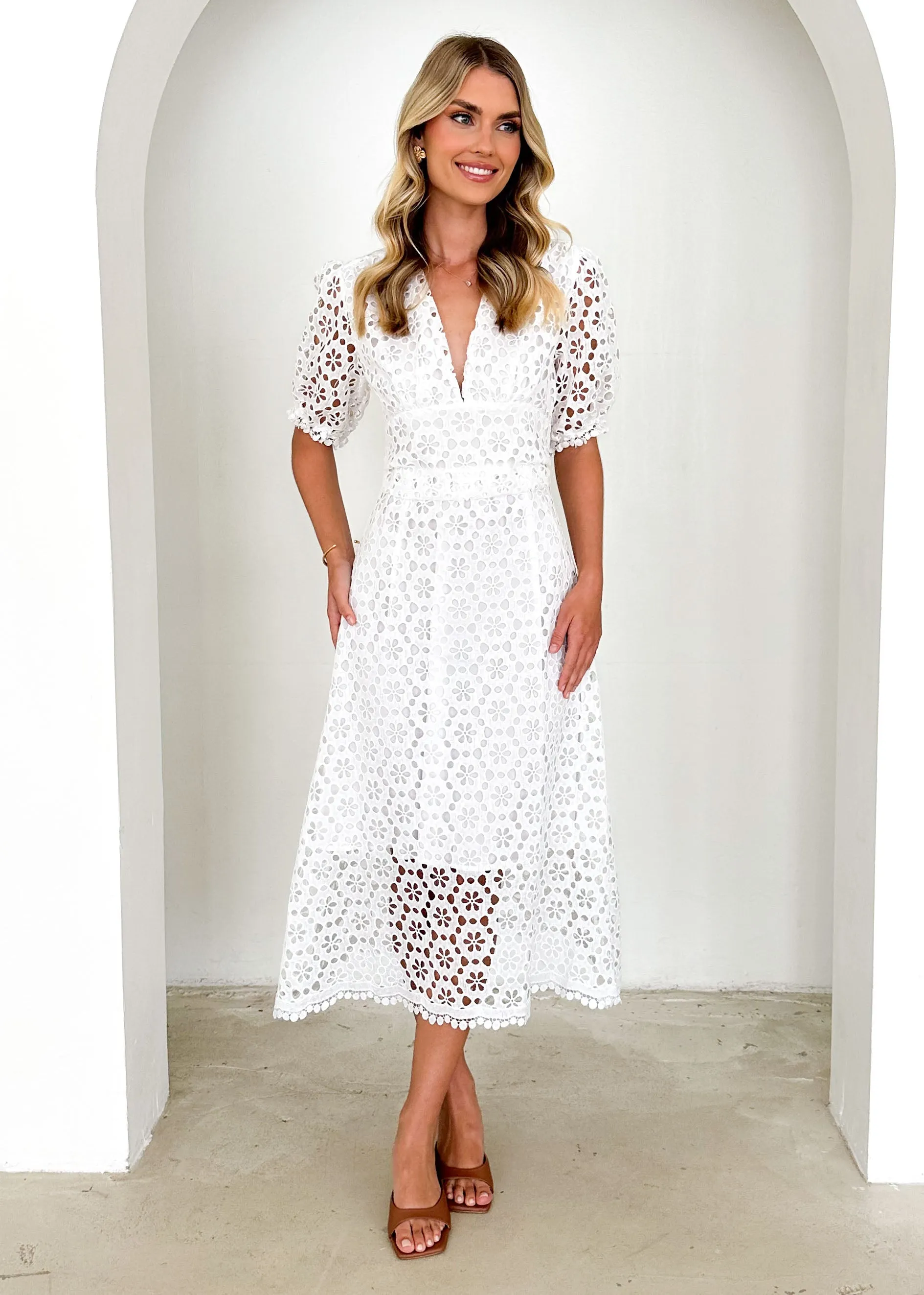 Jahra Lace Midi Dress - Off White sold by Gingham & Heels product image thumbnail 3