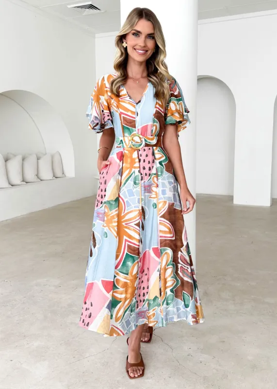 Callie Midi Dress - Tropical Blue sold by Gingham & Heels