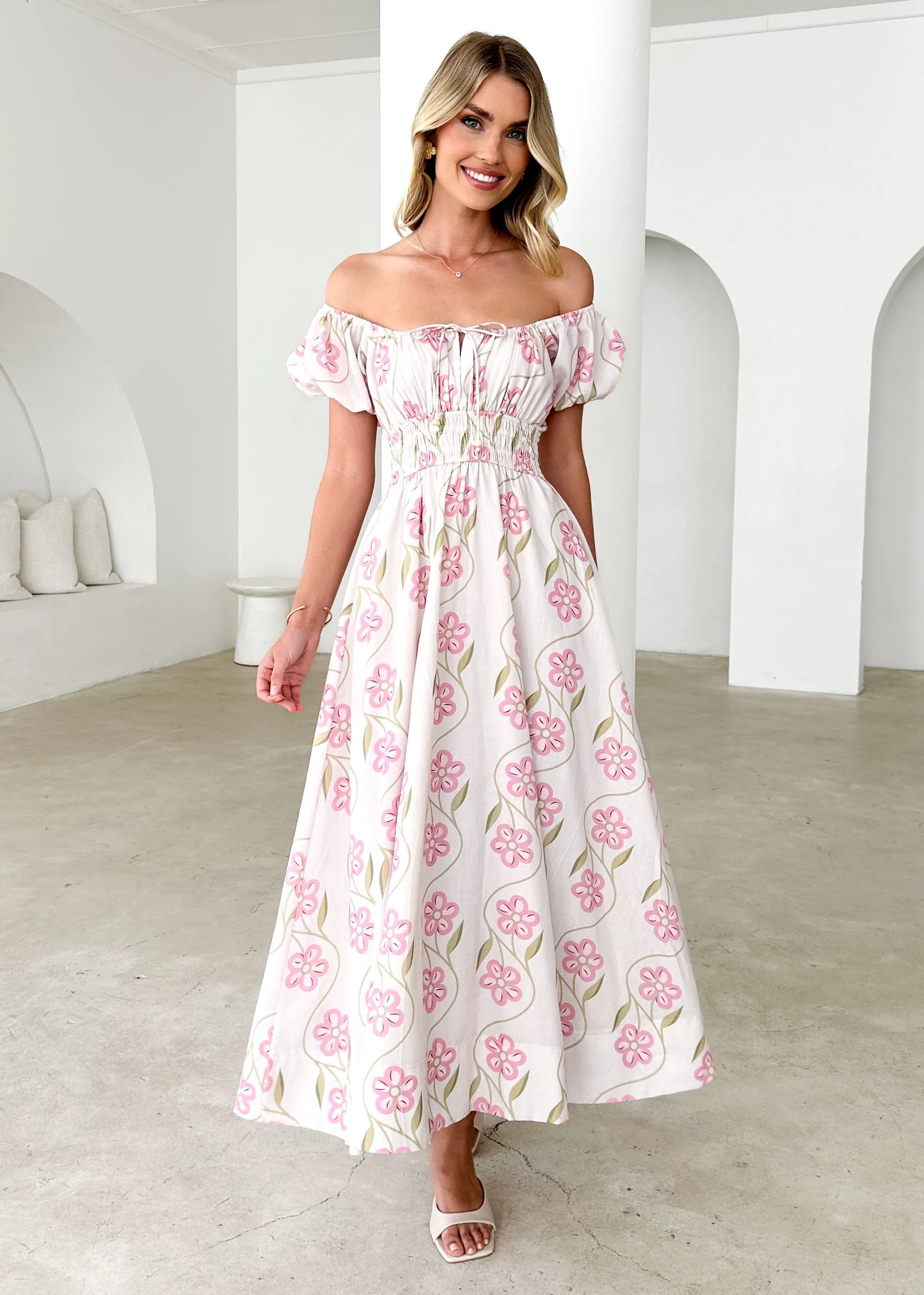 Maisie Maxi Dress - Blush Flowers sold by Gingham & Heels