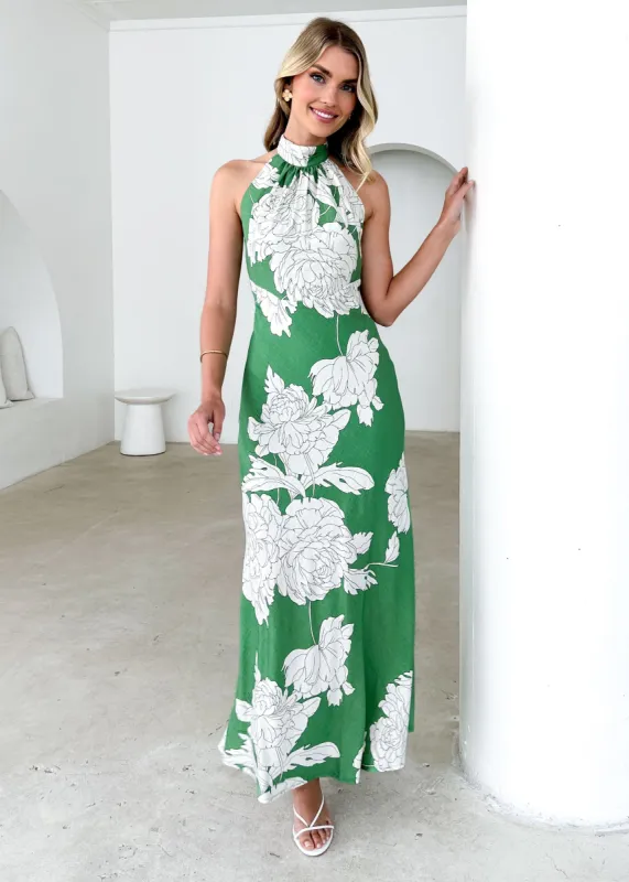 Anya Halter Maxi Dress - Green Floral sold by Gingham & Heels