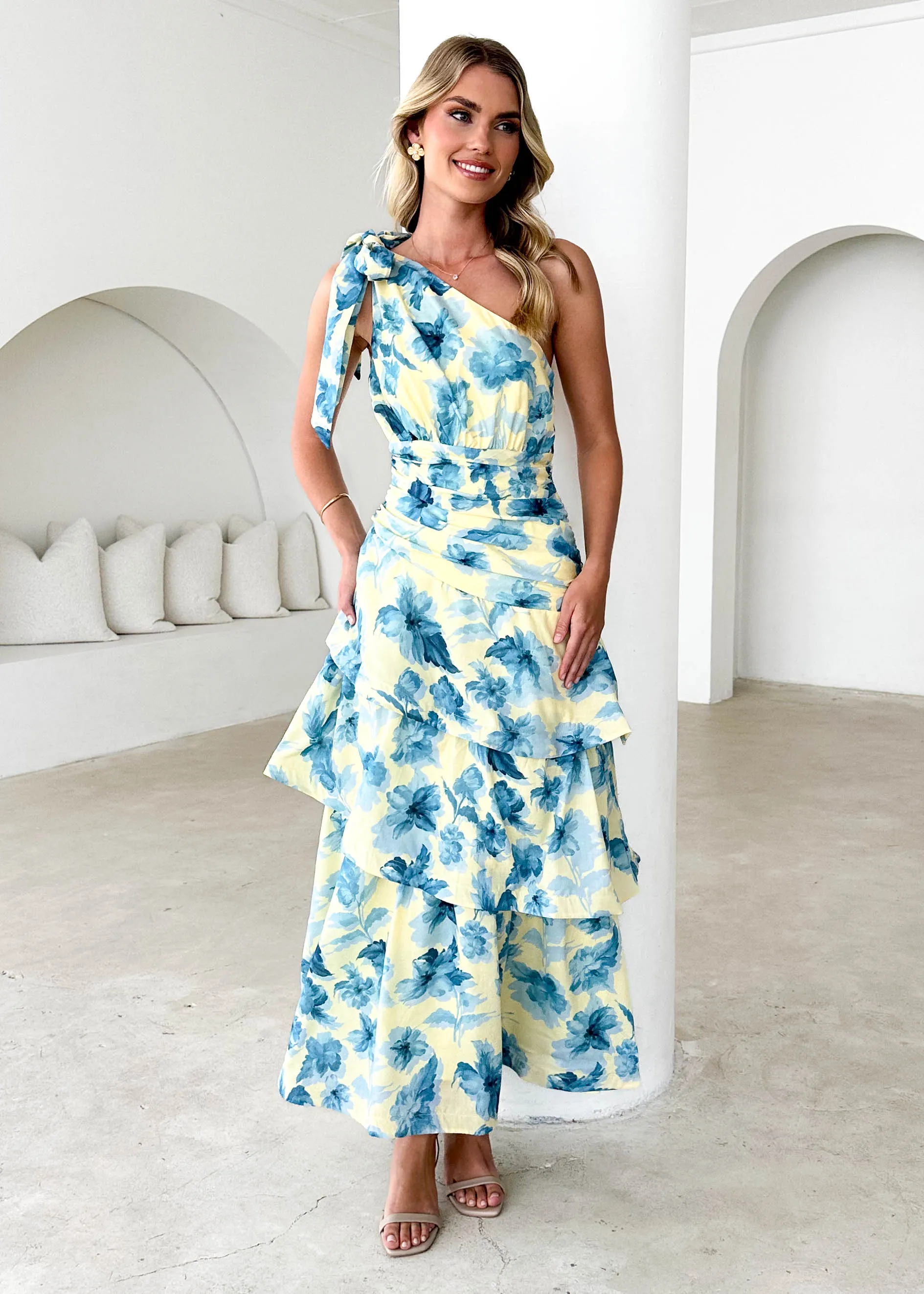 Anrielle One Shoulder Maxi Dress - Lemon Flowers sold by Gingham & Heels product image thumbnail 2