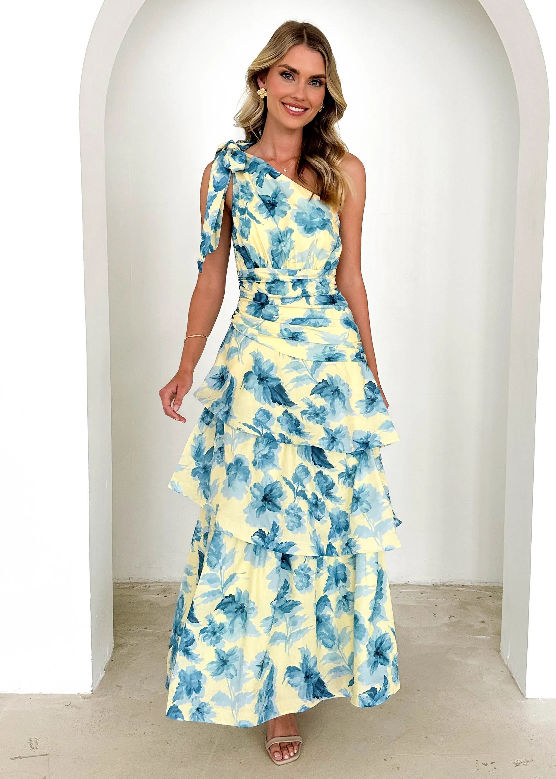 Anrielle One Shoulder Maxi Dress - Lemon Flowers sold by Gingham & Heels product image thumbnail 3