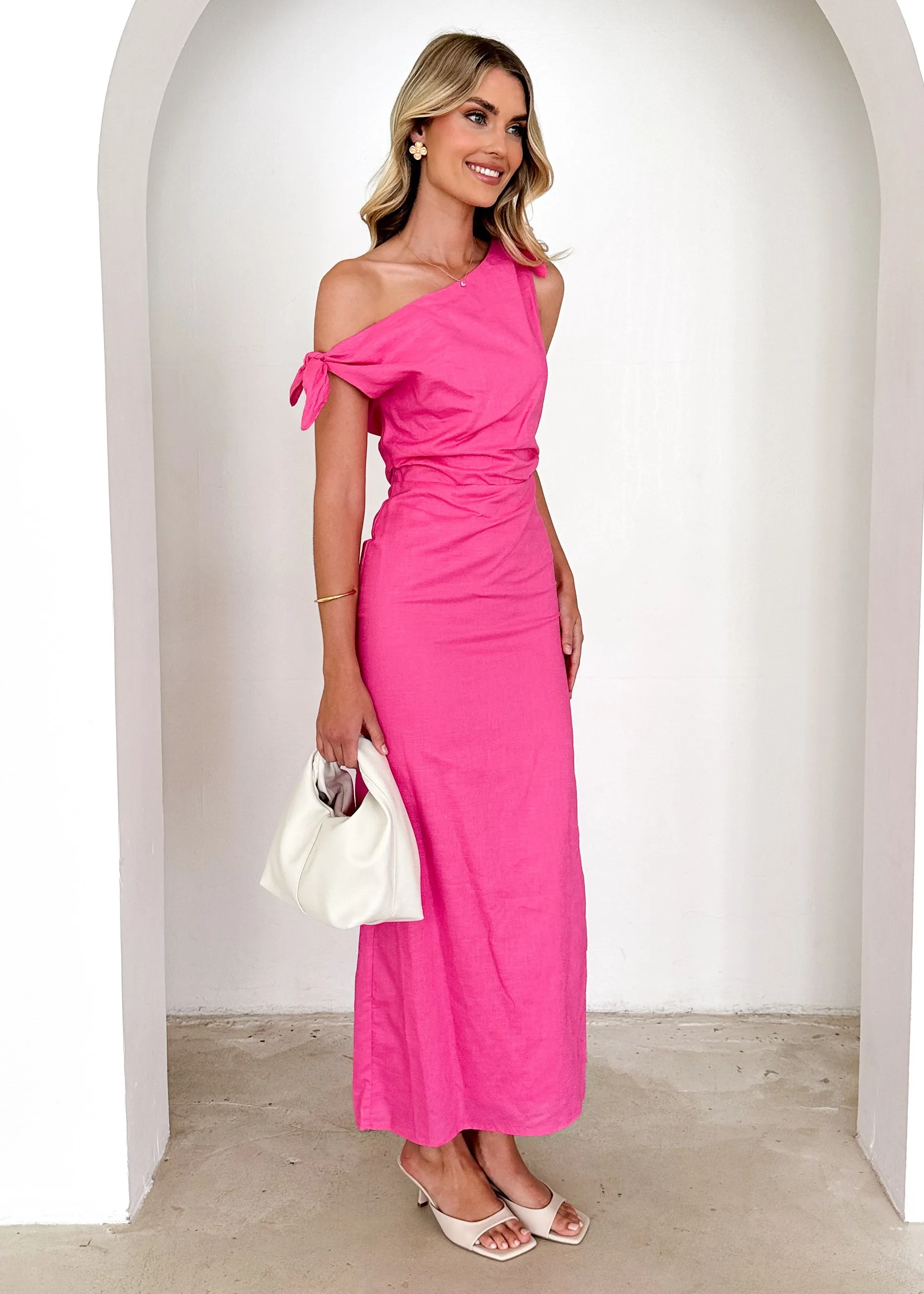 Lanto One Shoulder Midi Dress - Magenta sold by Gingham & Heels product image thumbnail 4