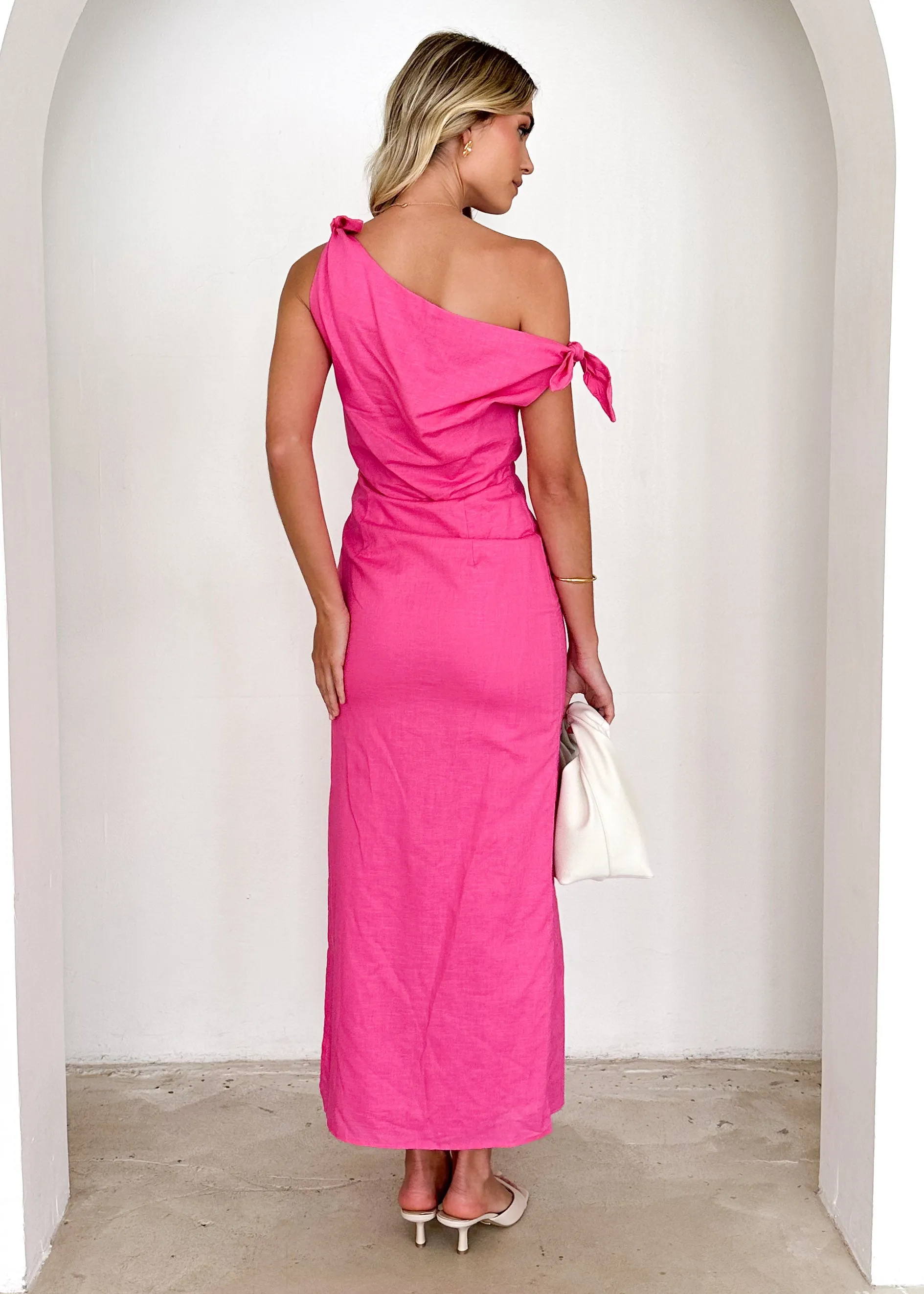 Lanto One Shoulder Midi Dress - Magenta sold by Gingham & Heels product image thumbnail 5