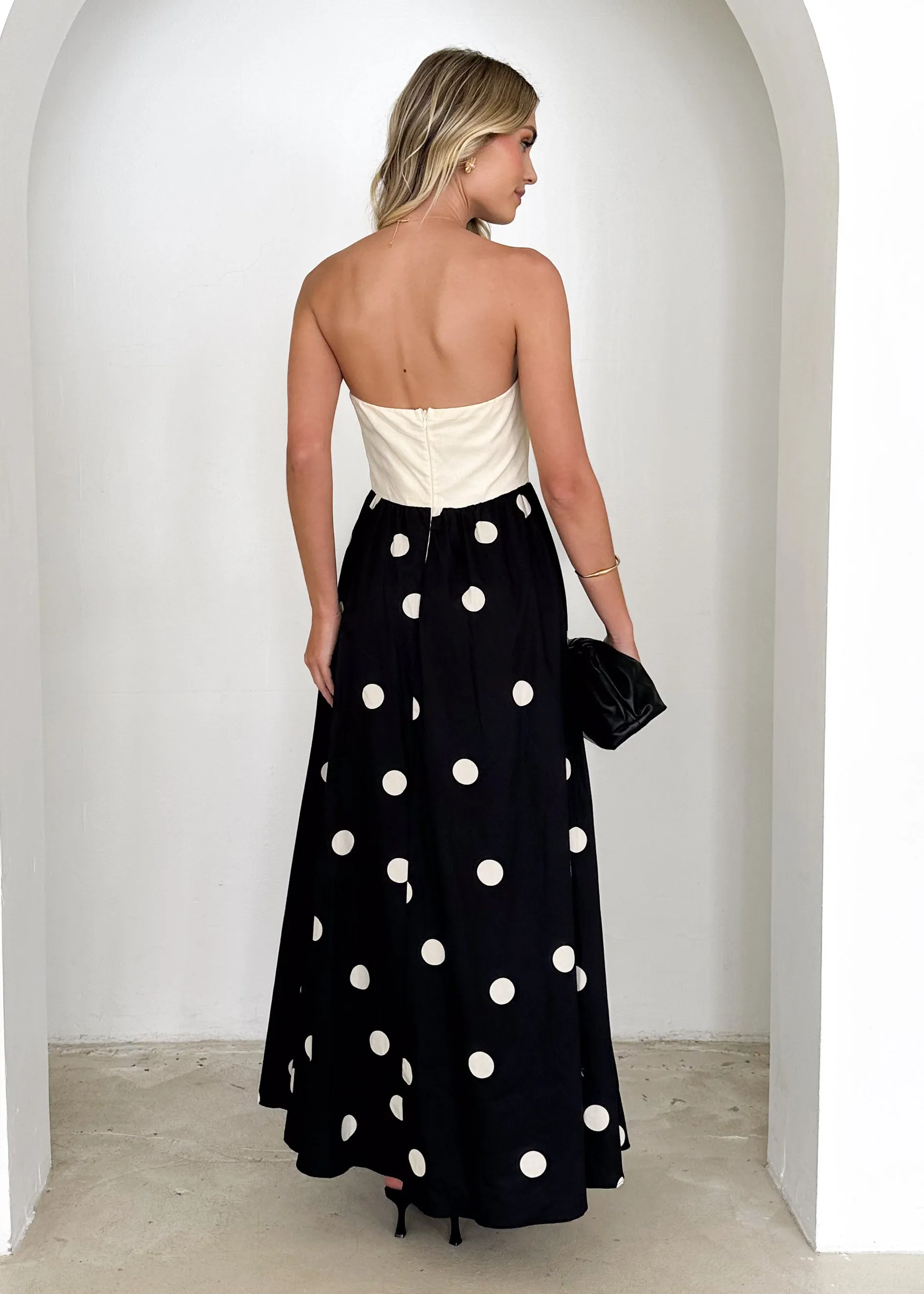 Nadya Strapless Maxi Dress - Cream Polka sold by Gingham & Heels product image thumbnail 5