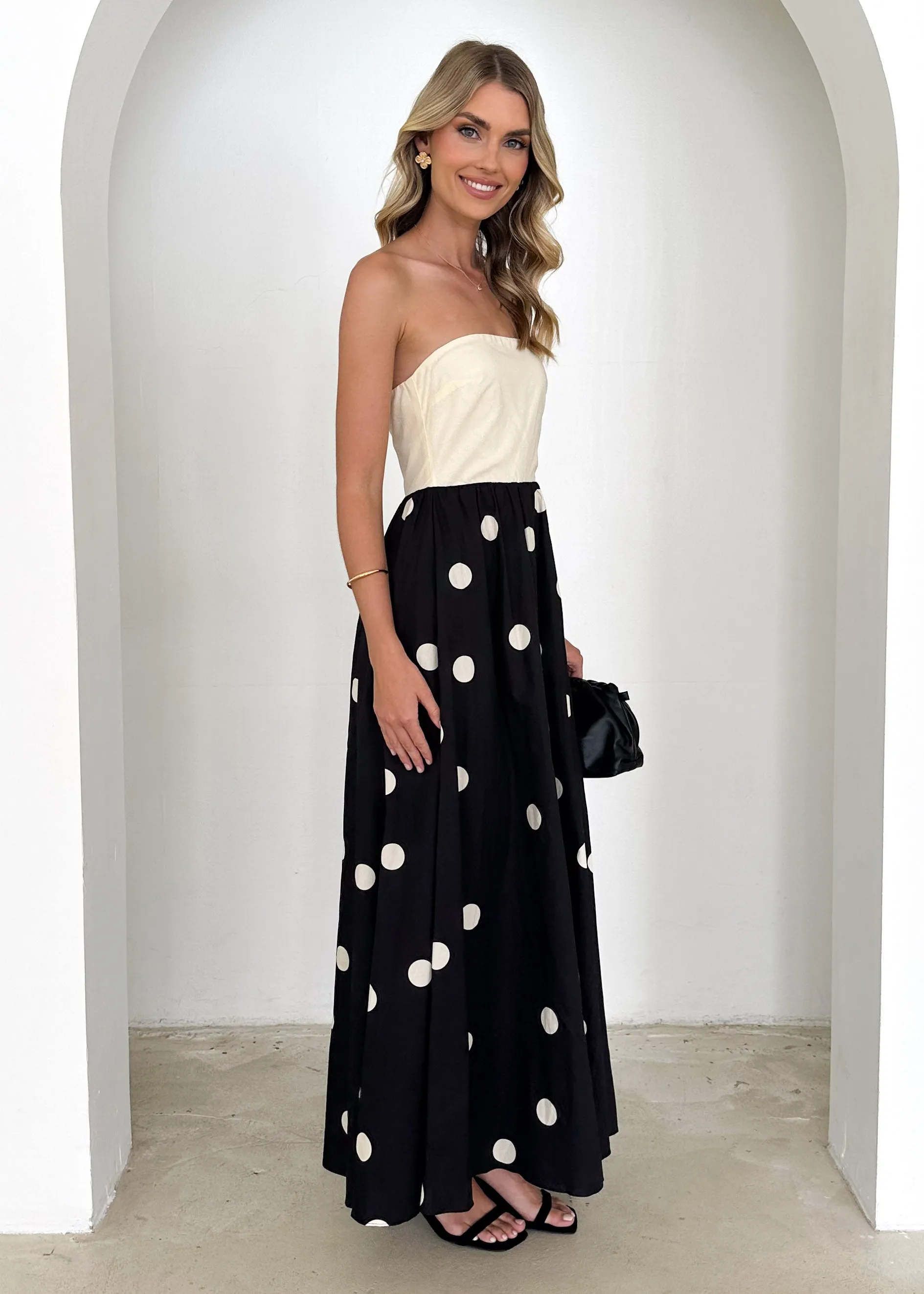 Nadya Strapless Maxi Dress - Cream Polka sold by Gingham & Heels product image thumbnail 4