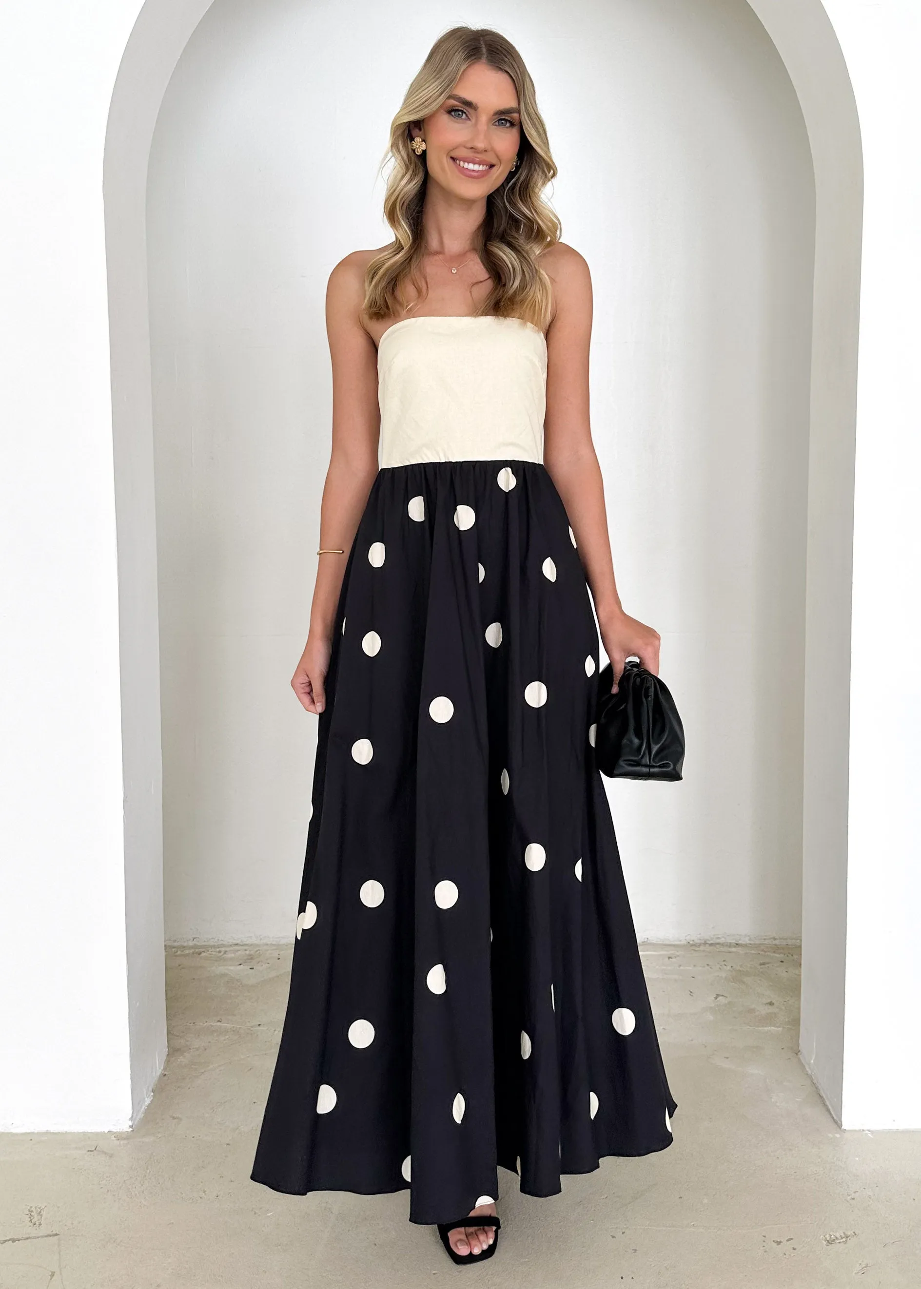 Nadya Strapless Maxi Dress - Cream Polka sold by Gingham & Heels product image thumbnail 3