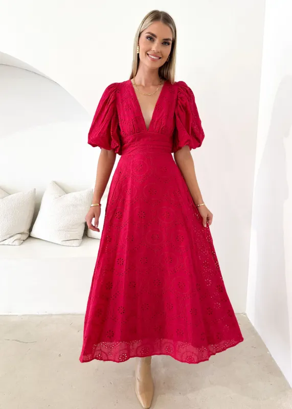 Riska Midi Dress - Pink Anglaise sold by Gingham & Heels