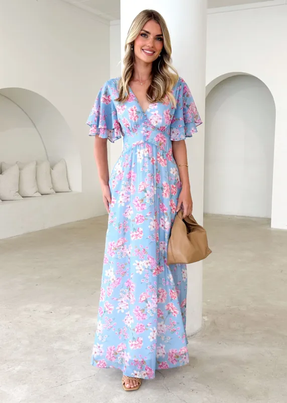 Delilah Maxi Dress - Blue Carnation sold by Gingham & Heels