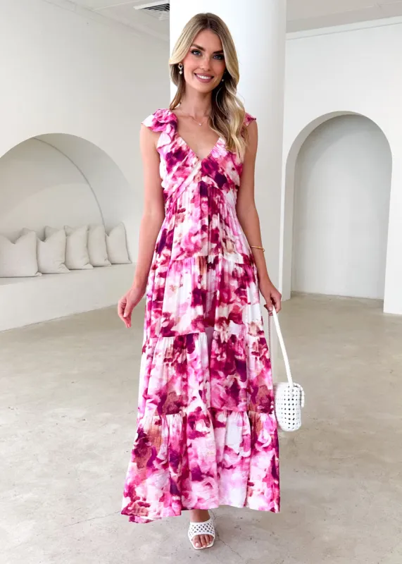 Finley Maxi Dress - Magenta Splash sold by Gingham & Heels