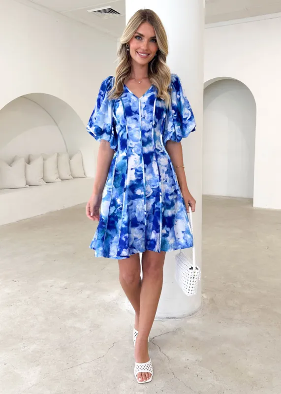 Sabrina Dress - Blue Splash sold by Gingham & Heels
