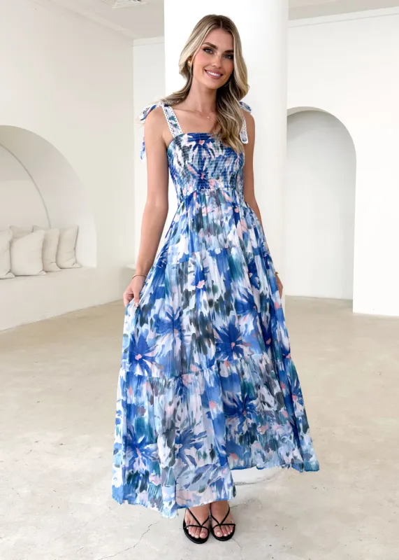 Beatrice Maxi Dress - Blue Floral sold by Gingham & Heels