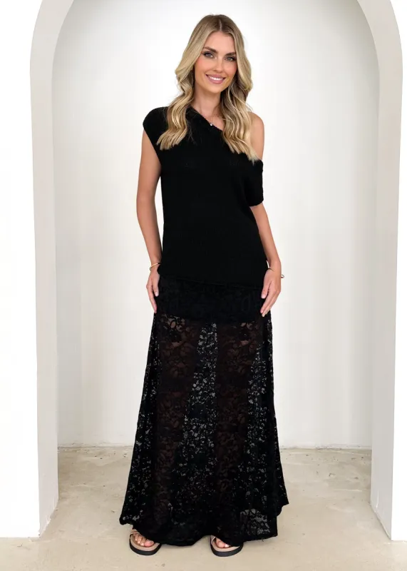 Casoni One Shoulder Knit Top - Black sold by Gingham & Heels