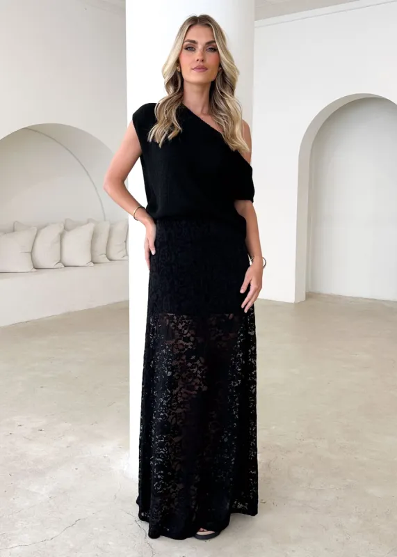 Anita Maxi Skirt - Black Lace sold by Gingham & Heels