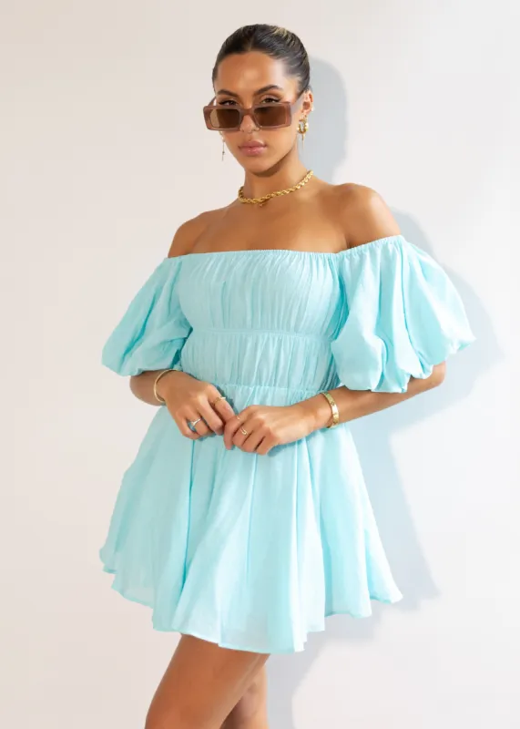 Tami Off Shoulder Dress - Sky Blue sold by Gingham & Heels