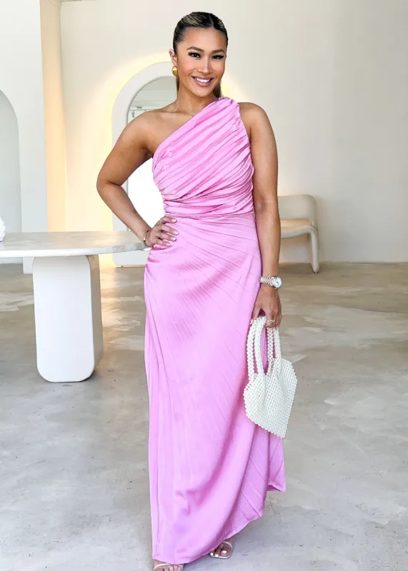 Telle One Shoulder Midi Dress - Pink sold by Gingham & Heels