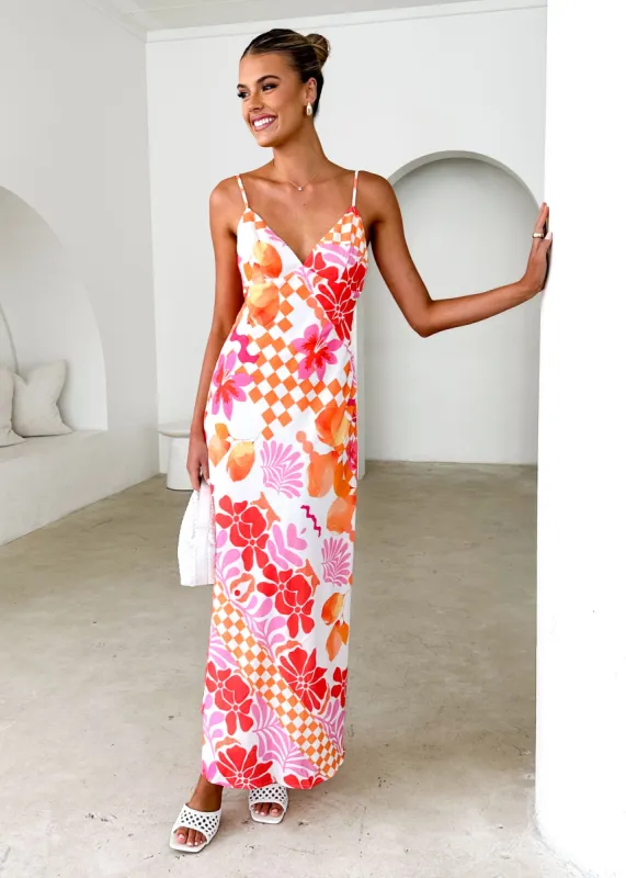 Pacific Midi Dress - Orange Flowers sold by Gingham & Heels