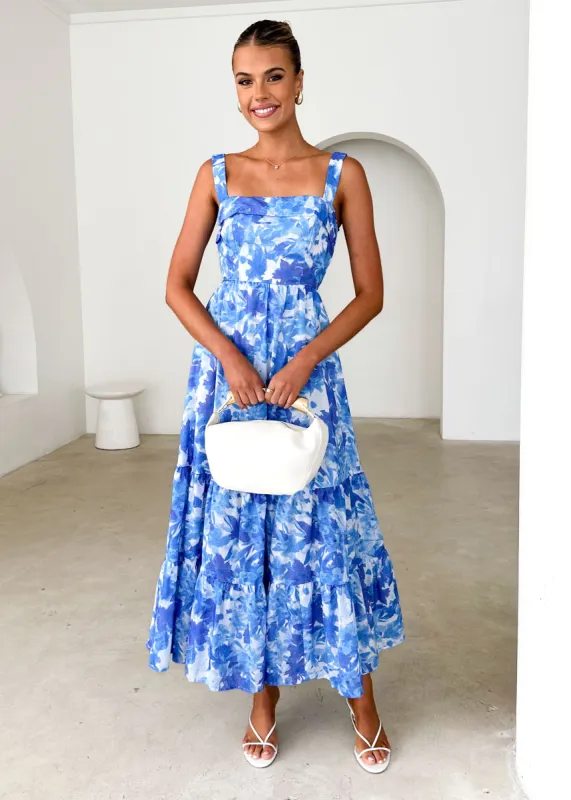 Jacy Maxi Dress - Blue Abstract sold by Gingham & Heels