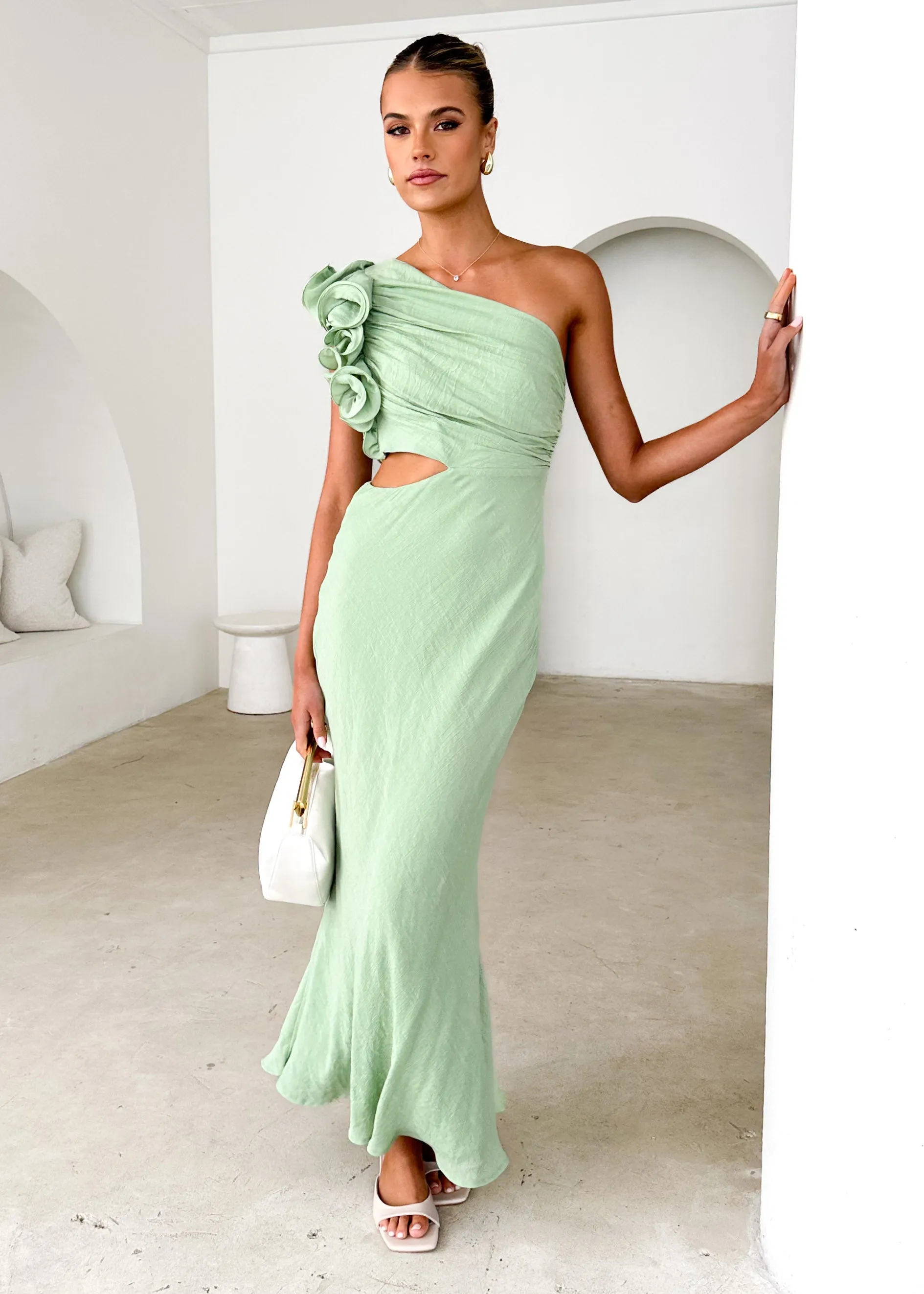 Azra One Shoulder Midi Dress - Sage sold by Gingham & Heels product image thumbnail 2