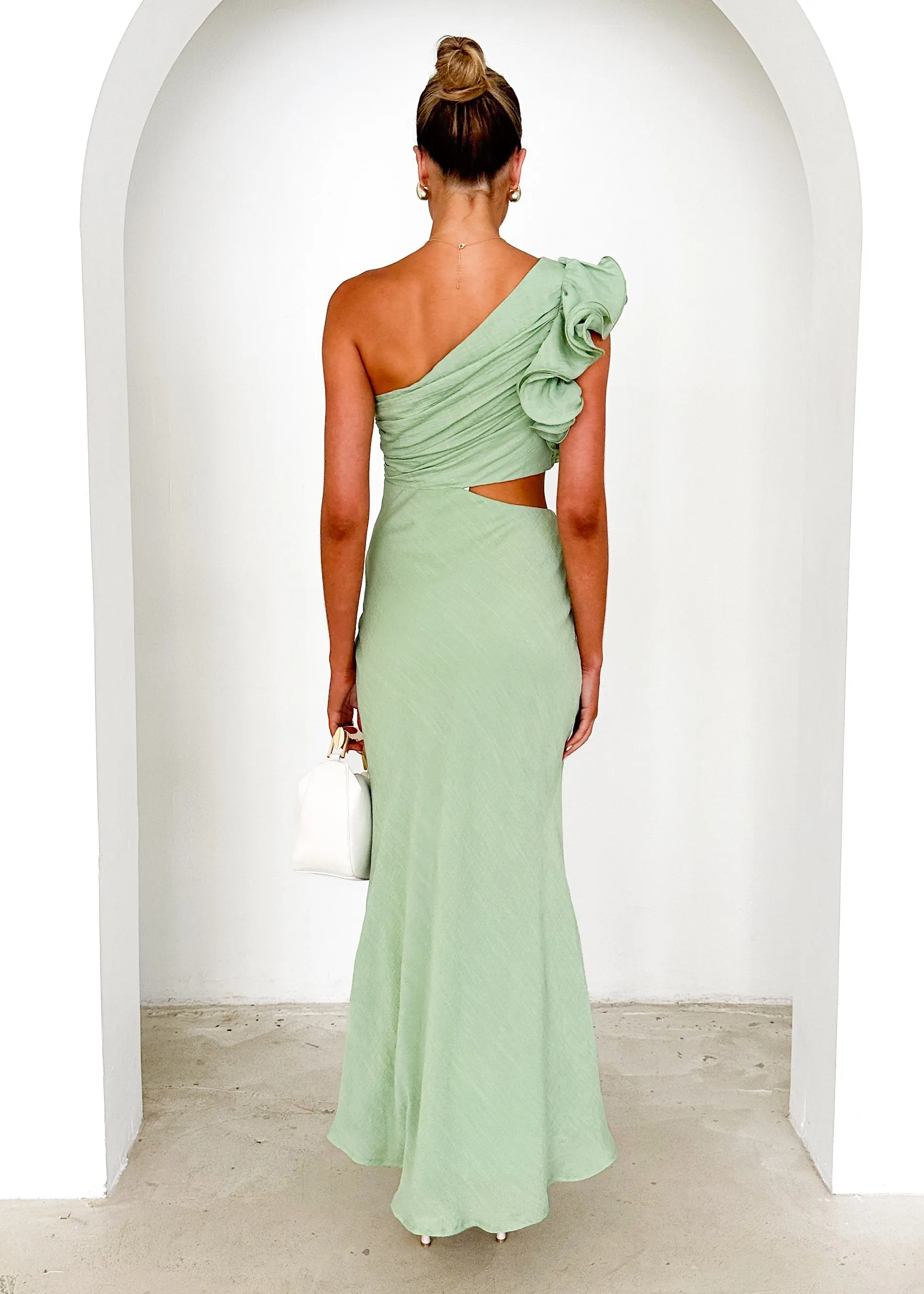 Azra One Shoulder Midi Dress - Sage sold by Gingham & Heels product image thumbnail 5