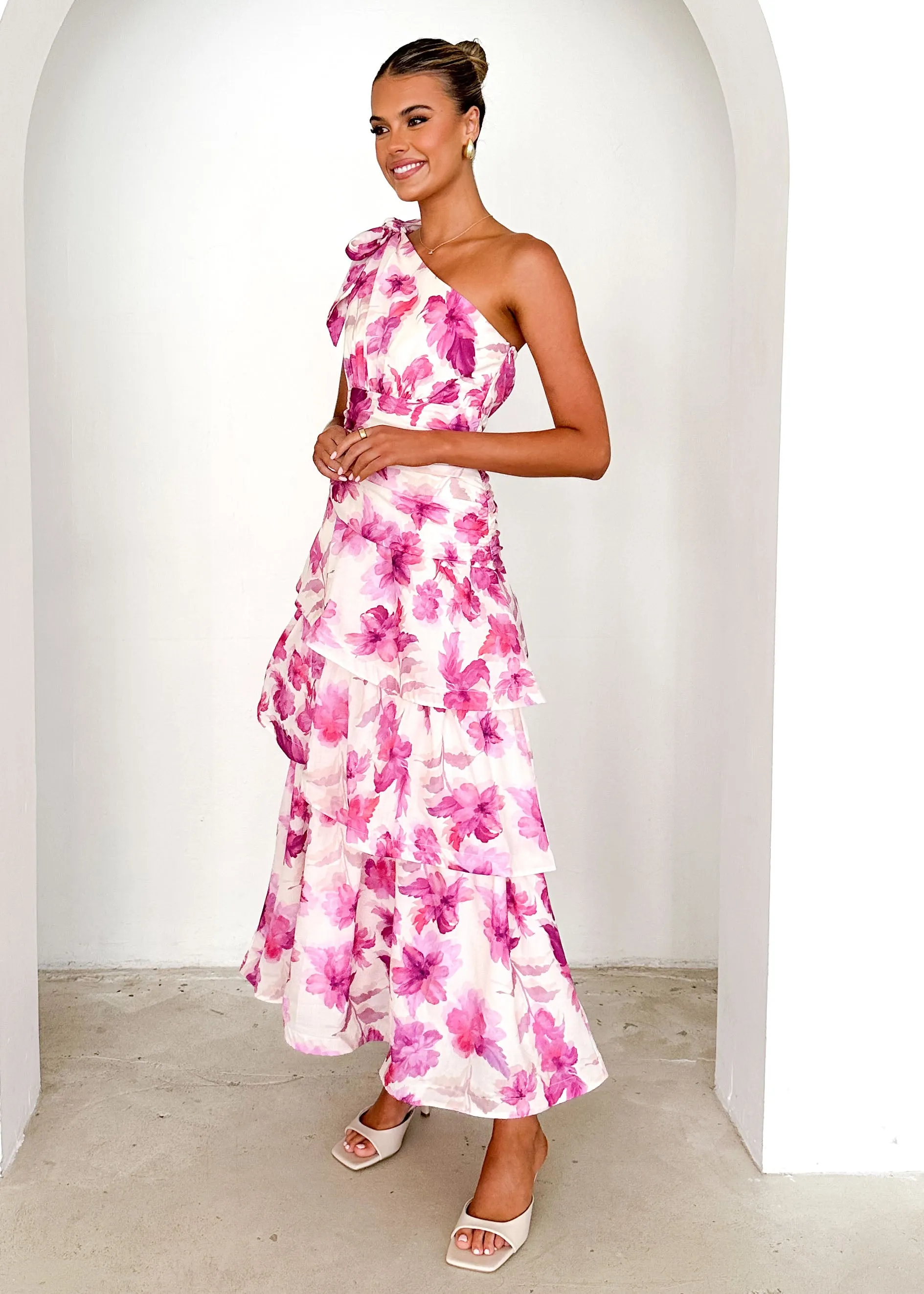 Anrielle One Shoulder Maxi Dress - Pink Flowers sold by Gingham & Heels product image thumbnail 4