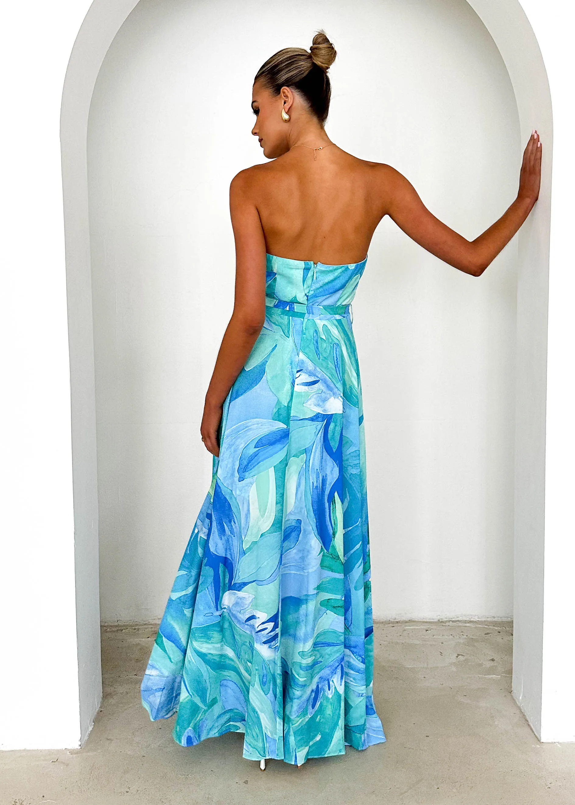 Jorgia Strapless Maxi Dress - Blue Abstract sold by Gingham & Heels product image thumbnail 5