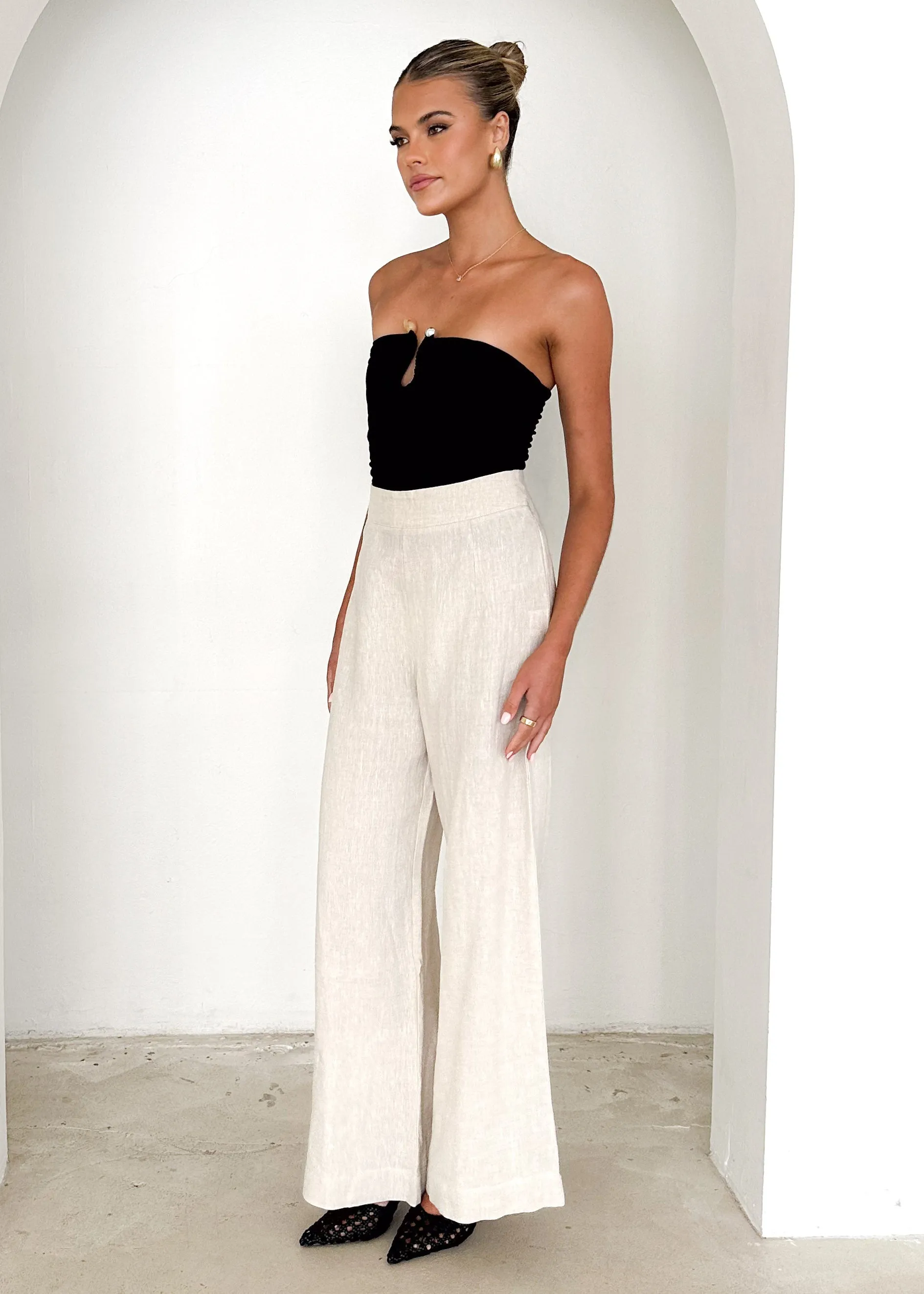 Lilah Linen Pants - Oatmeal sold by Gingham & Heels product image thumbnail 4