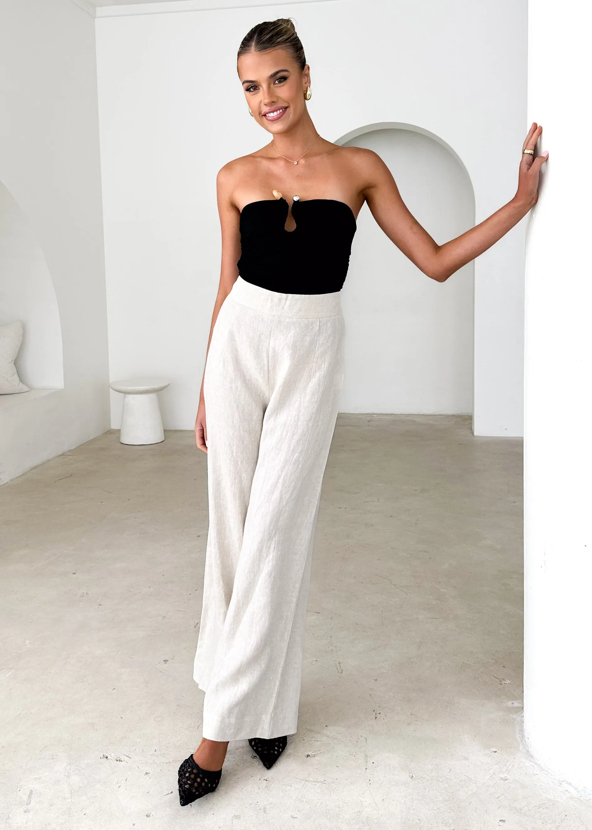 Lilah Linen Pants - Oatmeal sold by Gingham & Heels product image thumbnail 2