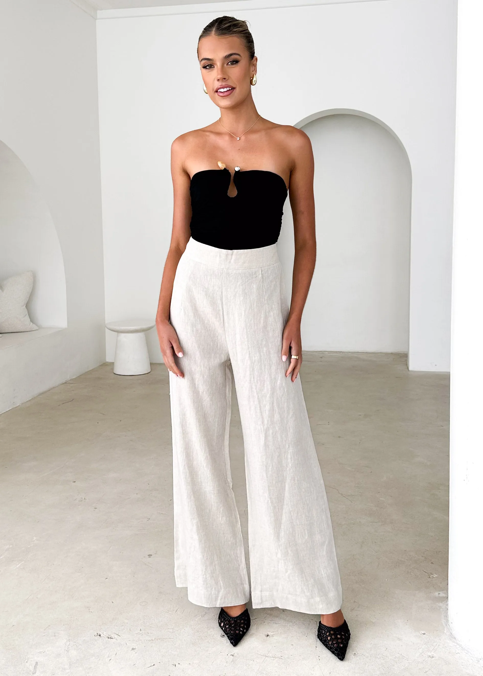 Lilah Linen Pants - Oatmeal sold by Gingham & Heels