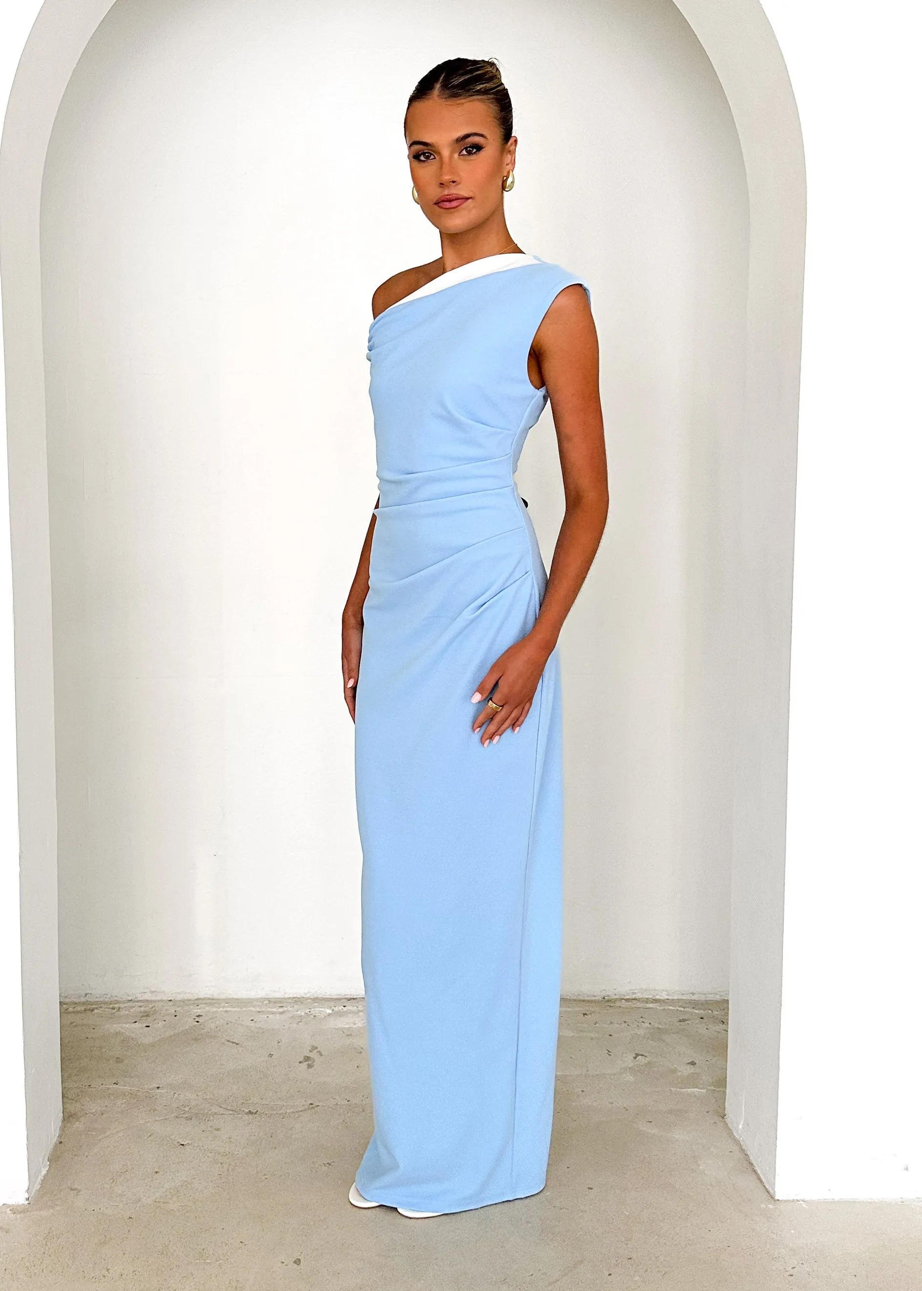 Naida One Shoulder Maxi Dress - Sky Blue sold by Gingham & Heels product image thumbnail 4