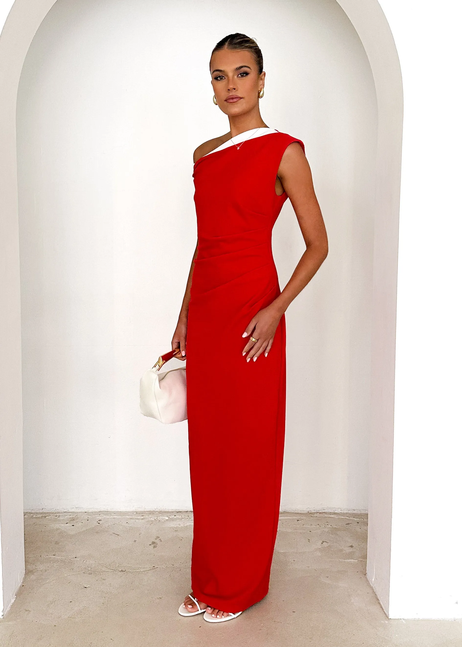 Naida One Shoulder Maxi Dress - Red sold by Gingham & Heels product image thumbnail 4