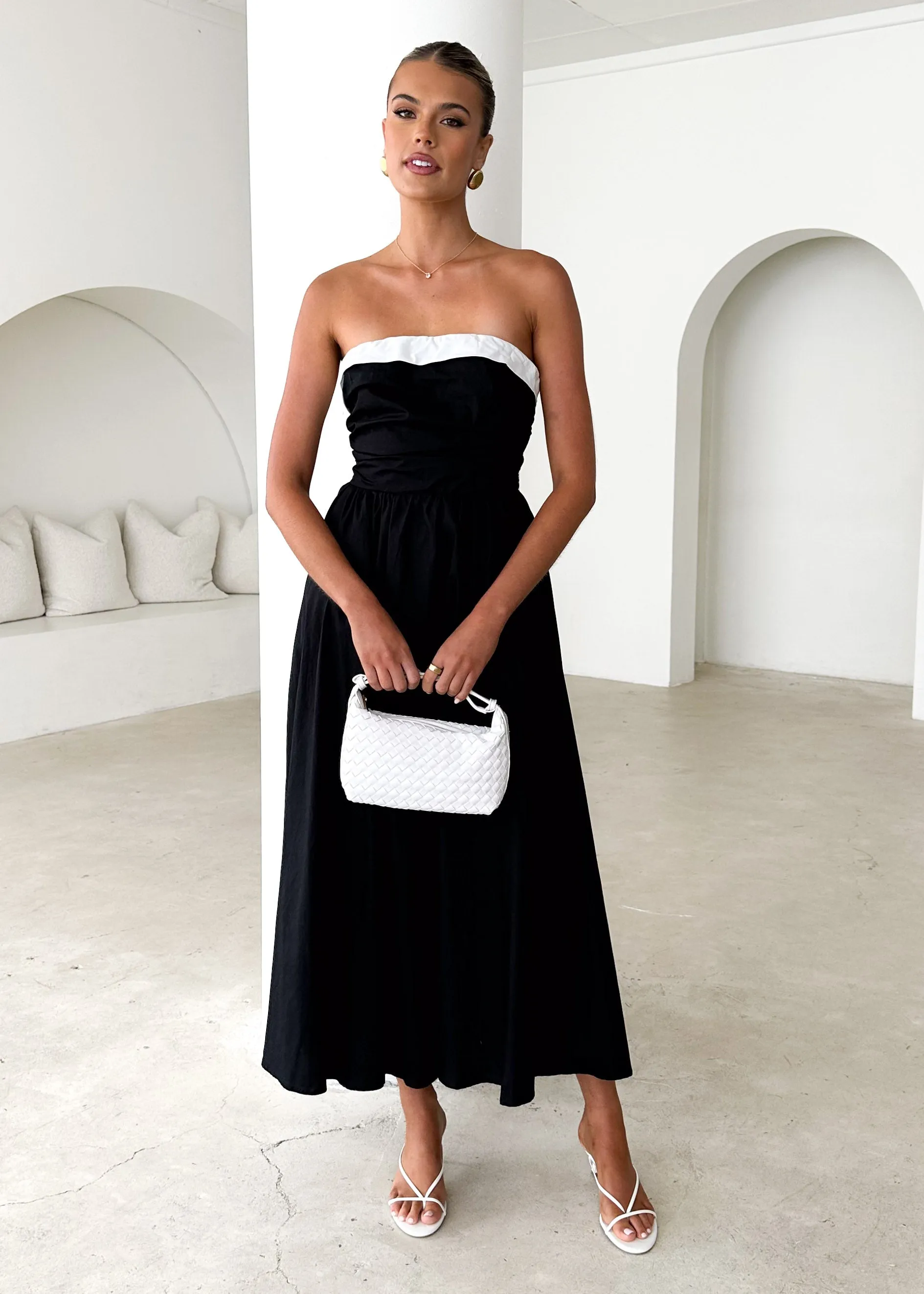 Sahara Strapless Midi Dress - Black sold by Gingham & Heels