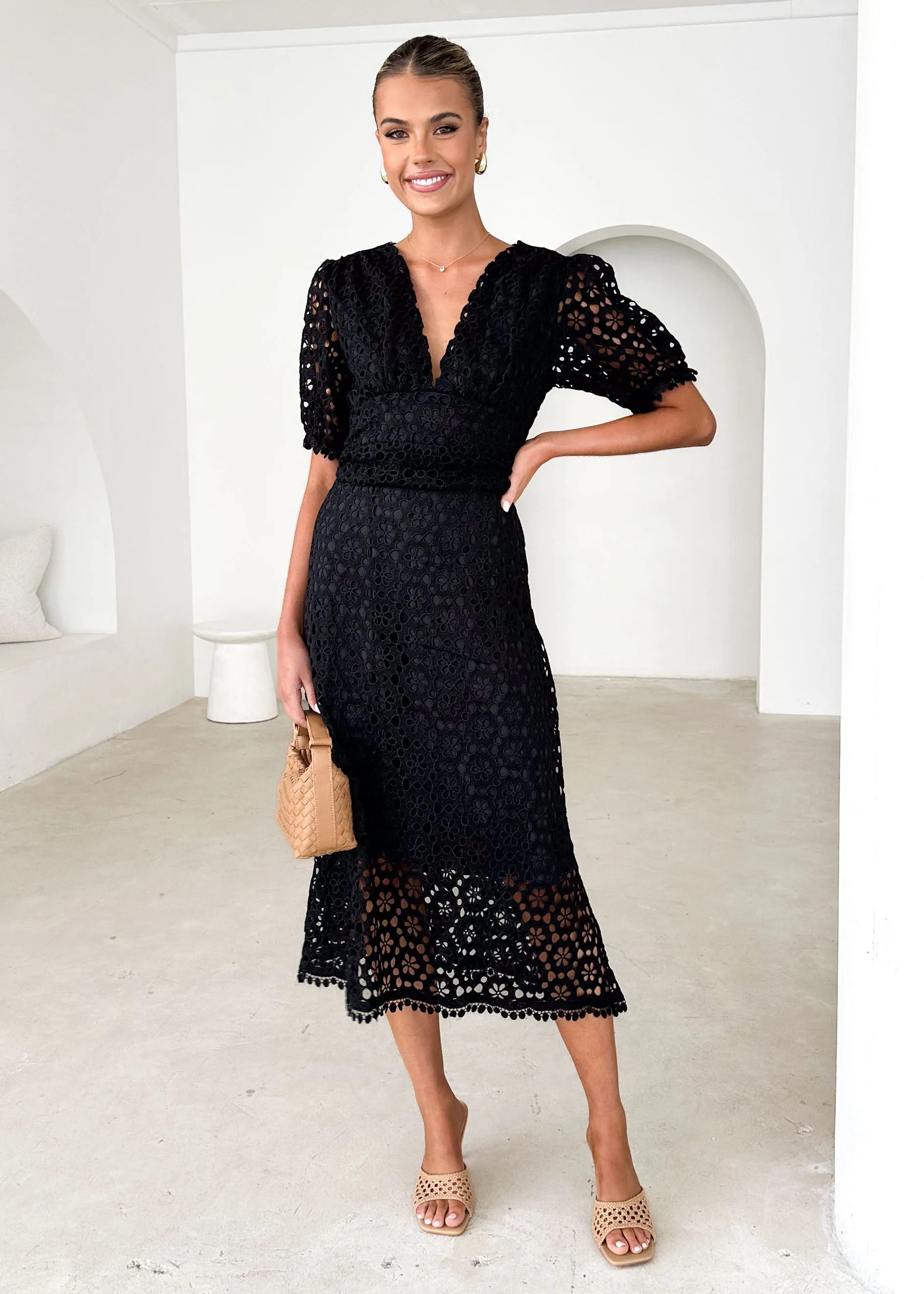Jahra Lace Midi Dress - Black sold by Gingham & Heels
