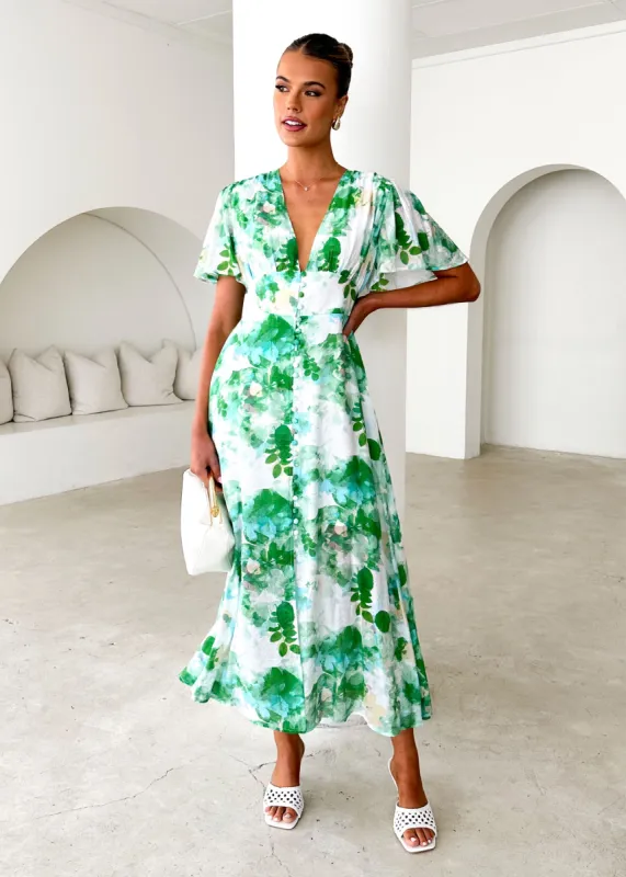 Zazu Maxi Dress - Green Abstract sold by Gingham & Heels