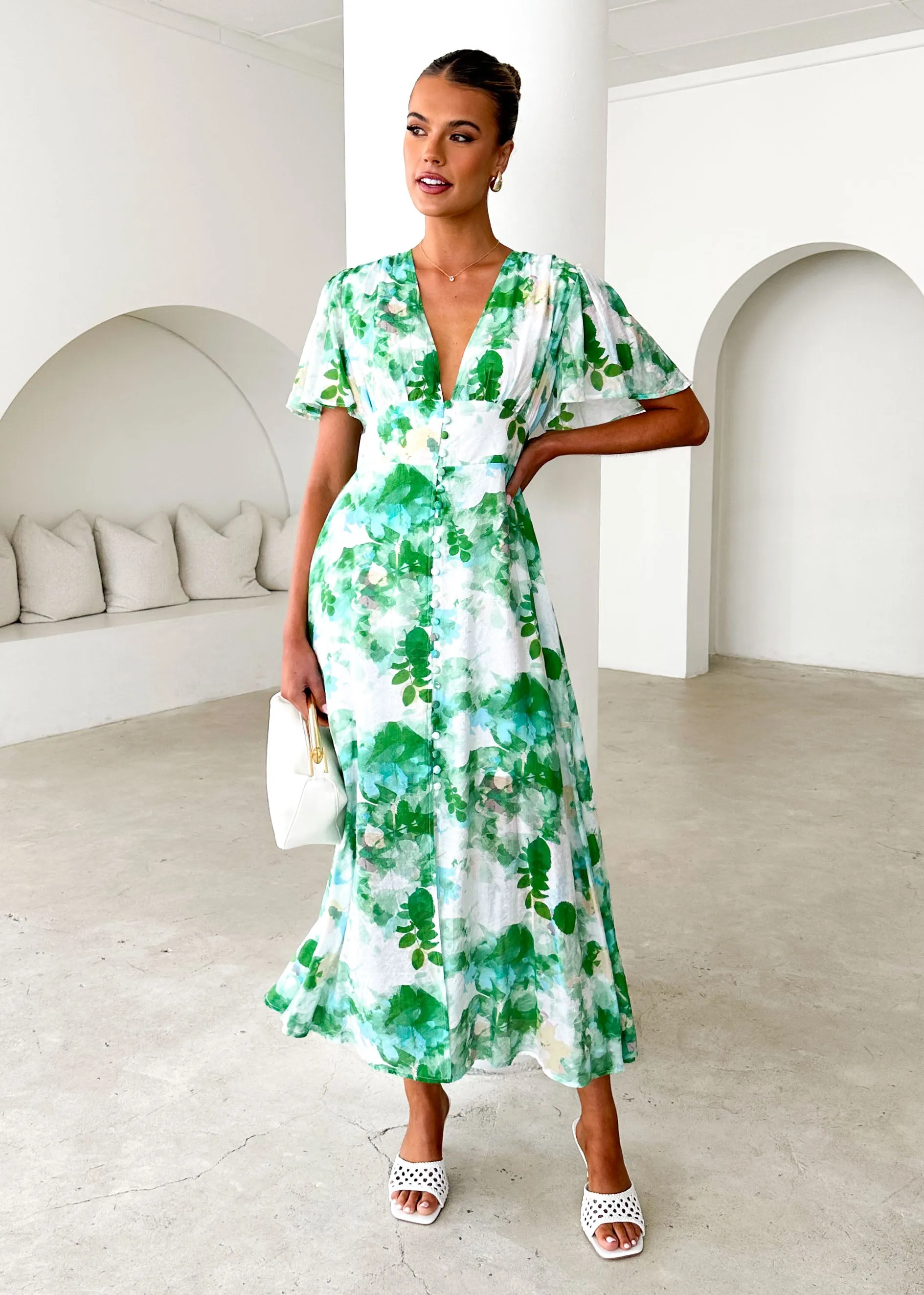 Zazu Maxi Dress - Green Abstract sold by Gingham & Heels