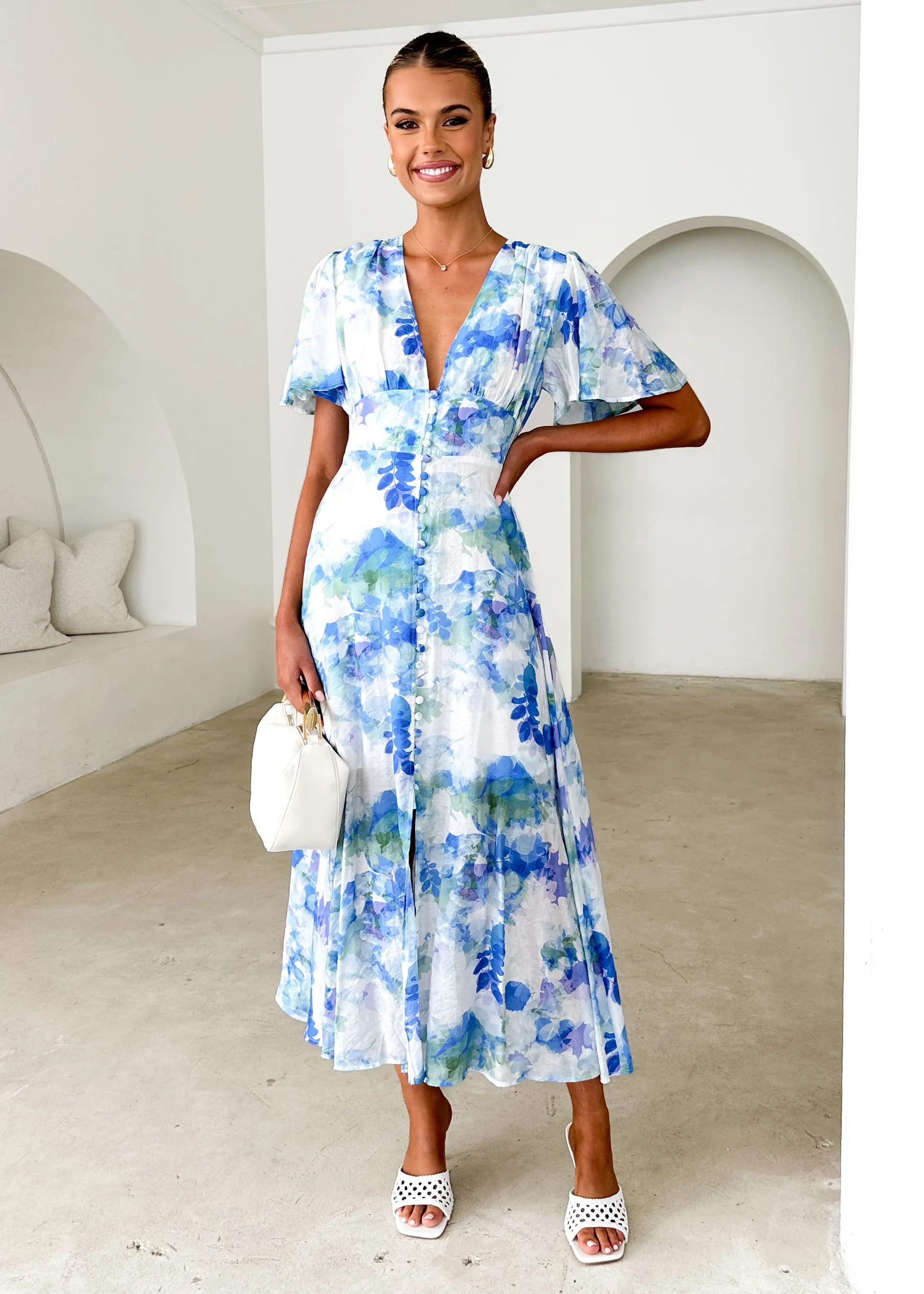 Zazu Maxi Dress - Blue Abstract sold by Gingham & Heels