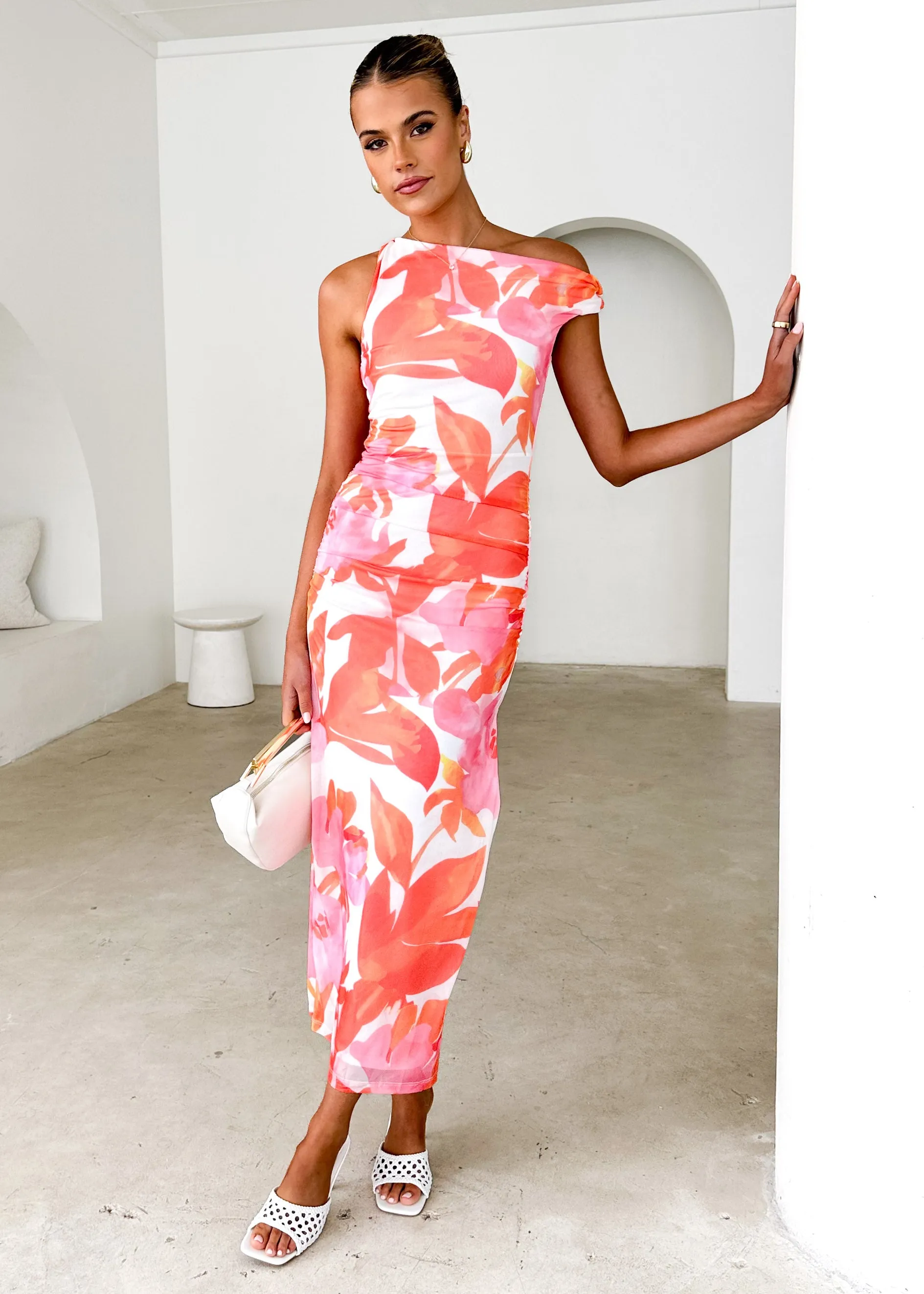 Darbie Mesh Maxi Dress - Orange Floral sold by Gingham & Heels