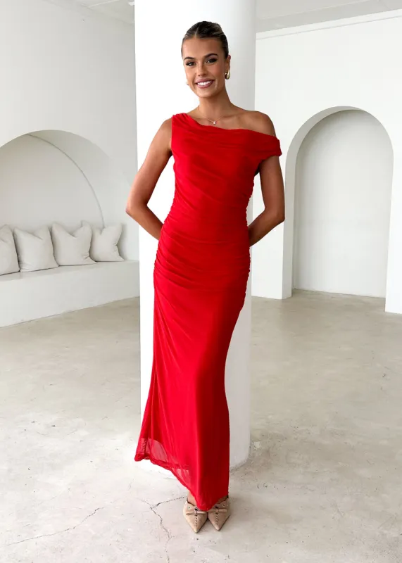 Lita One Shoulder Maxi Dress - Red sold by Gingham & Heels