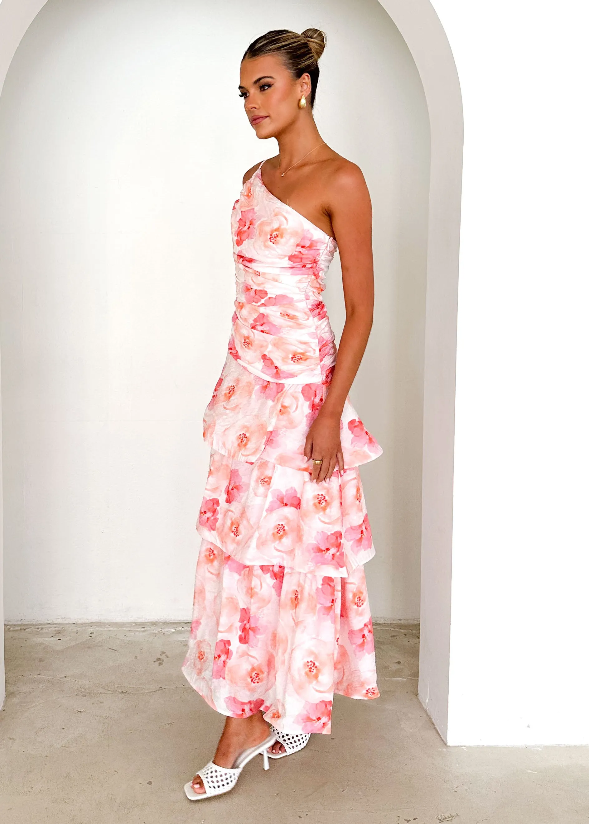 Aspra One Shoulder Midi Dress - Peach Watercolour sold by Gingham & Heels product image thumbnail 4