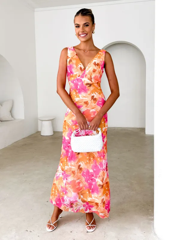 Thessy Maxi Dress - Tangerine Floral sold by Gingham & Heels