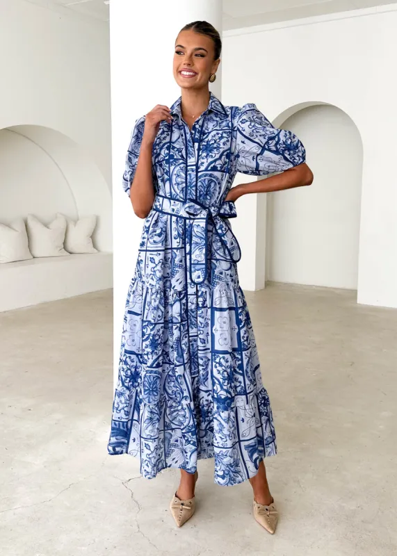 Deco Maxi Dress - Blue Tile sold by Gingham & Heels