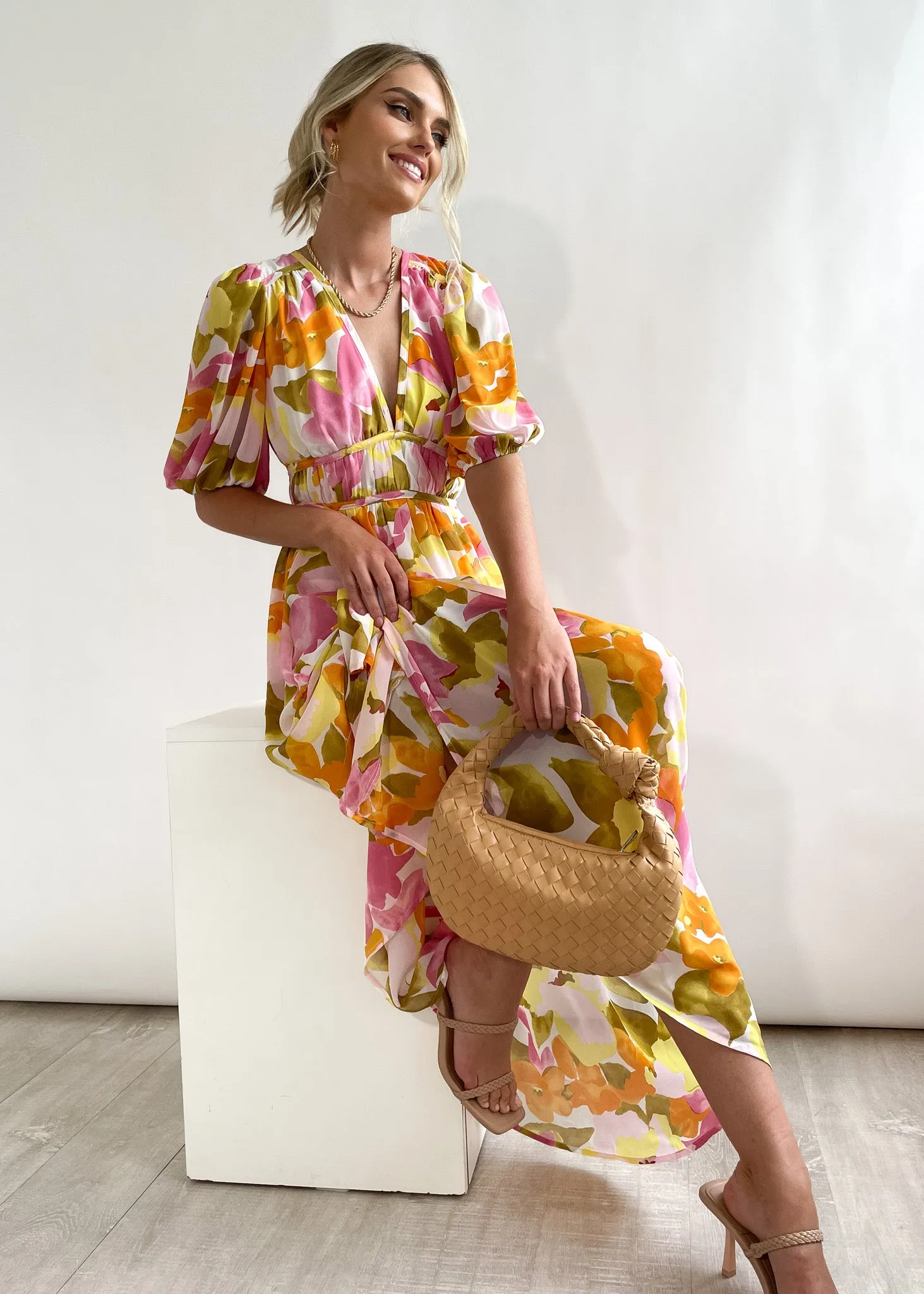 Zanette Midi Dress - Yellow Floral sold by Gingham & Heels