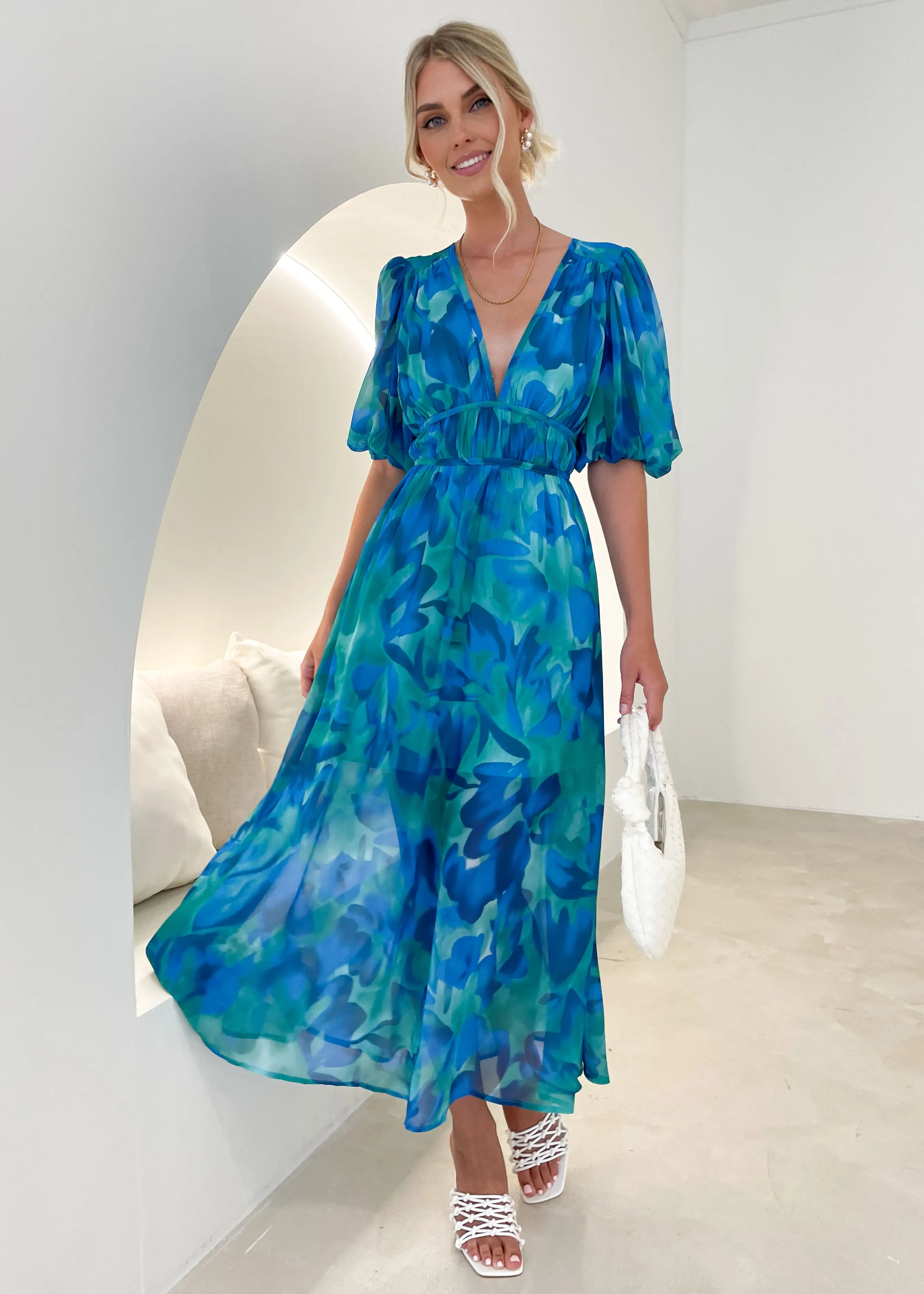 Zanette Midi Dress - Cobalt Swirl sold by Gingham & Heels