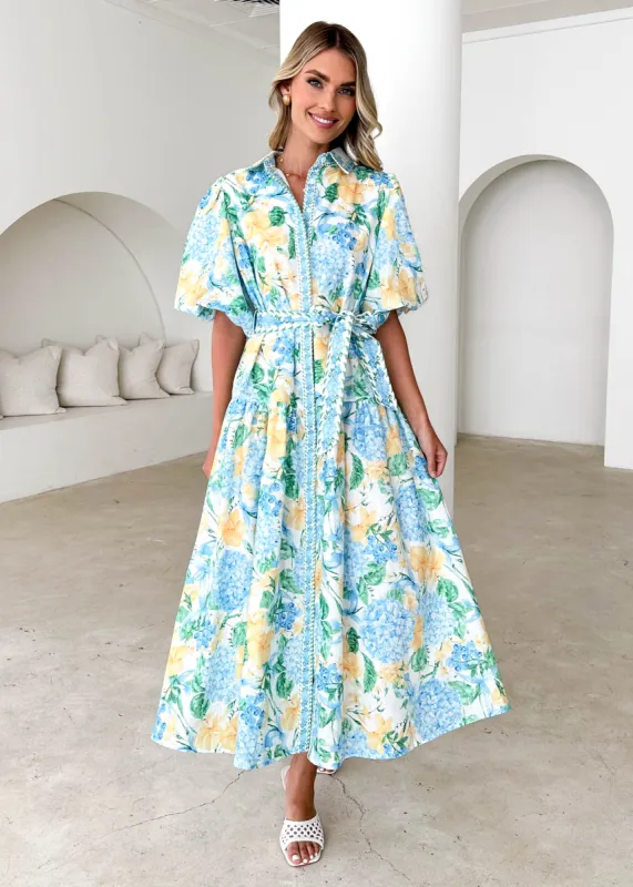 Ceres Midi Dress - Blue Hydrangea sold by Gingham & Heels