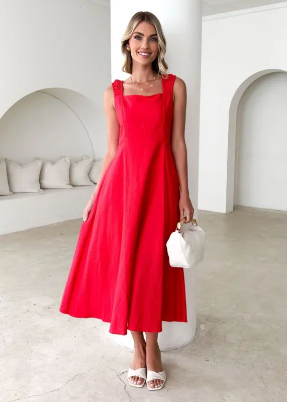 Lila Midi Dress - Red sold by Gingham & Heels
