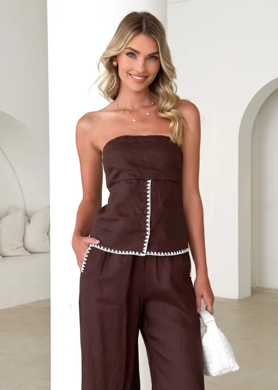 Lavisa Strapless Linen Top - Chocolate sold by Gingham & Heels