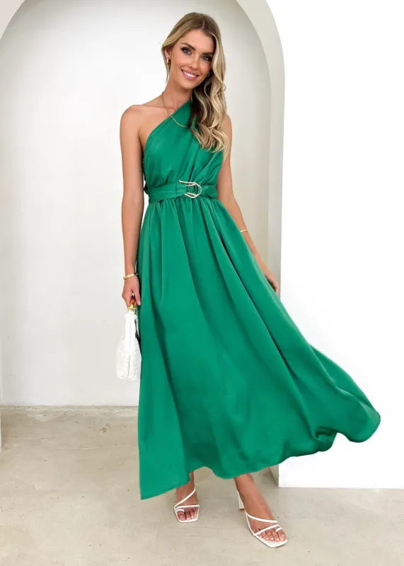 Korah One Shoulder Midi Dress - Green sold by Gingham & Heels