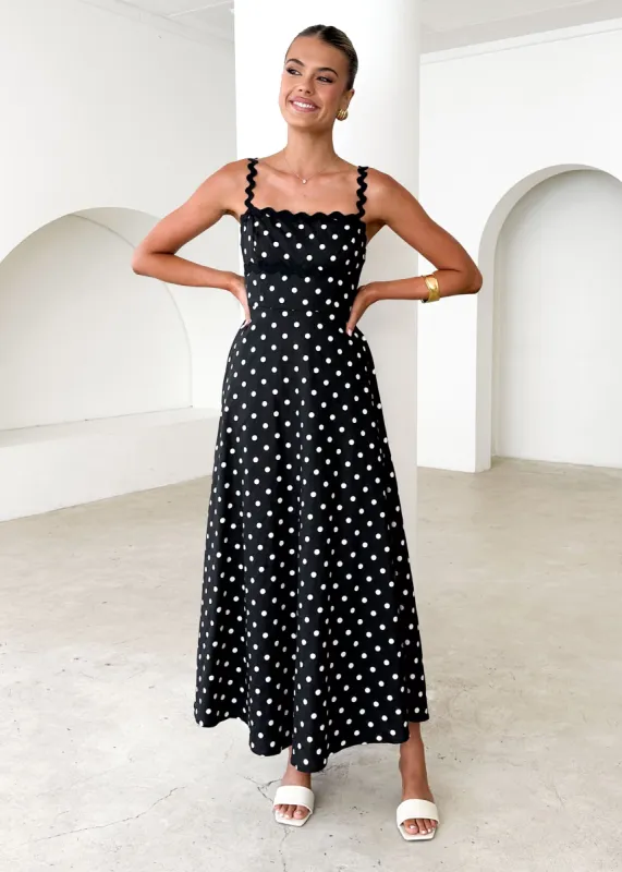 Archer Maxi Dress - Black Polka sold by Gingham & Heels